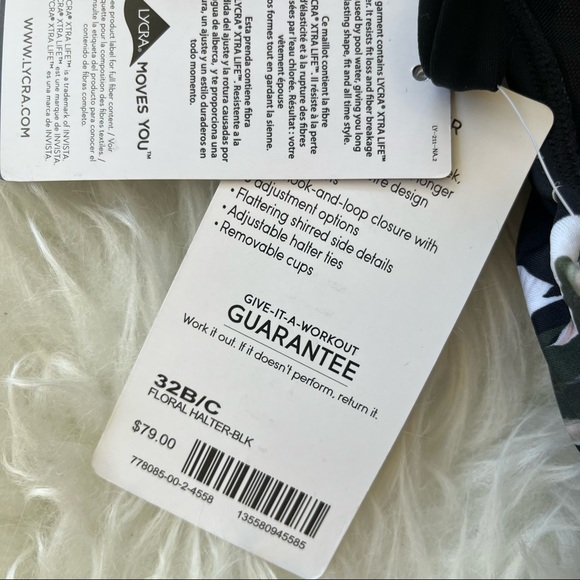 Athleta Halter Tankini size 32B 32C Polynesia Tank Top Tropical Floral Black - Picture 8 of 10